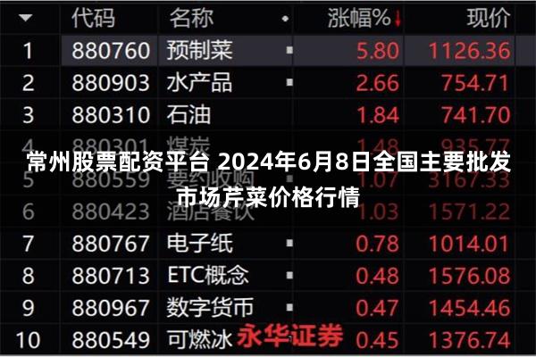 常州股票配资平台 2024年6月8日全国主要批发市场芹菜价格行情
